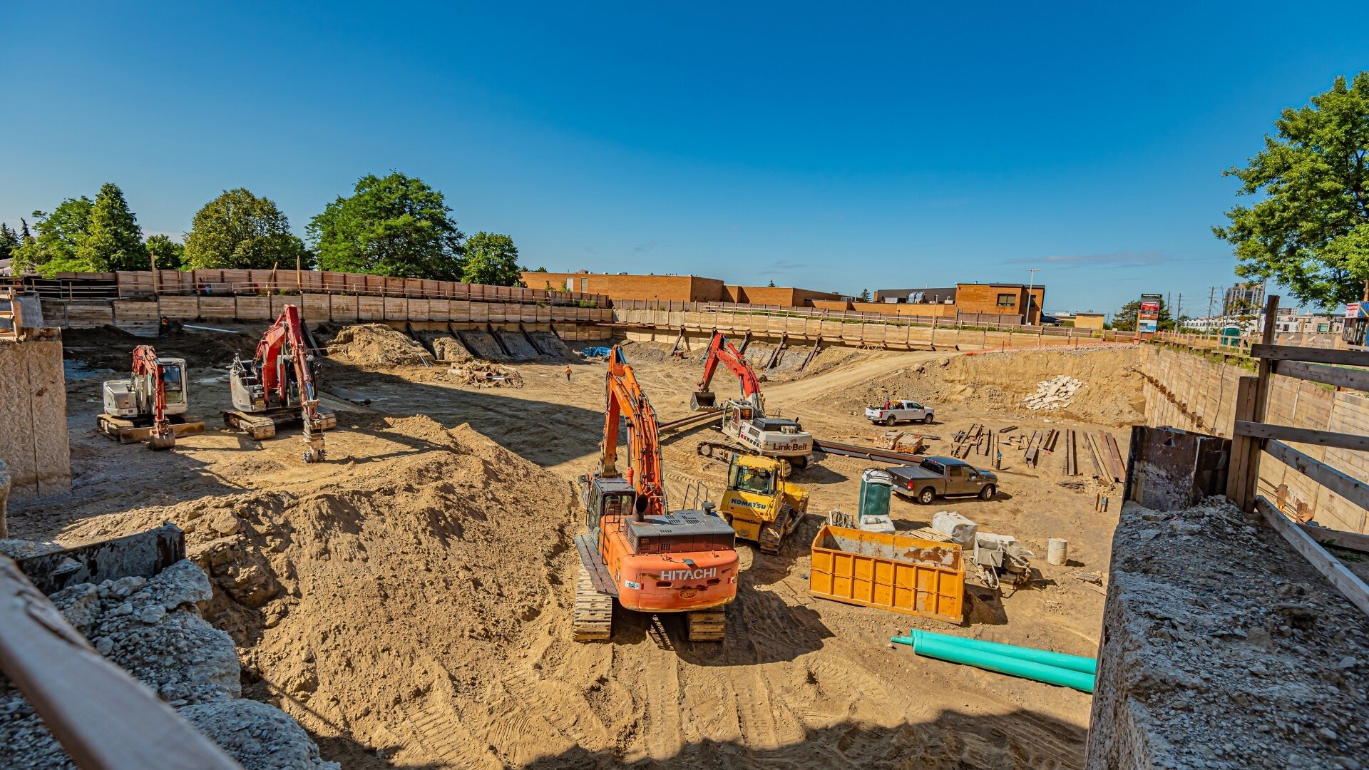 Residential shoring installation supporting excavation for a home foundation in Toronto